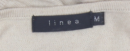 Linea Women Beige M Cotton Cashmere V-Neck Balloon Sleeve Jumper