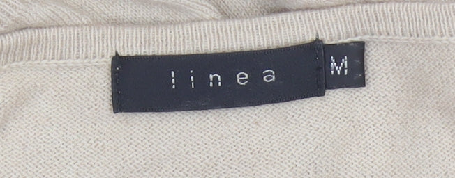 Linea Women Beige M Cotton Cashmere V-Neck Balloon Sleeve Jumper