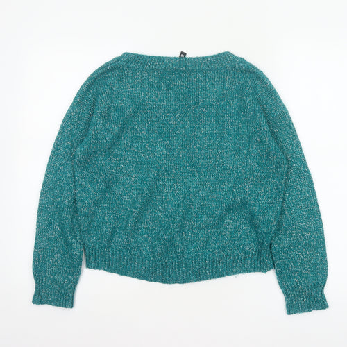 H&M Divided Women’s Teal Metallic Knit Jumper UK 8 Crew Neck