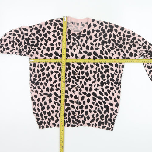 M&S Women Pink Leopard Print Button Cardigan UK 10 Long Sleeve Knit