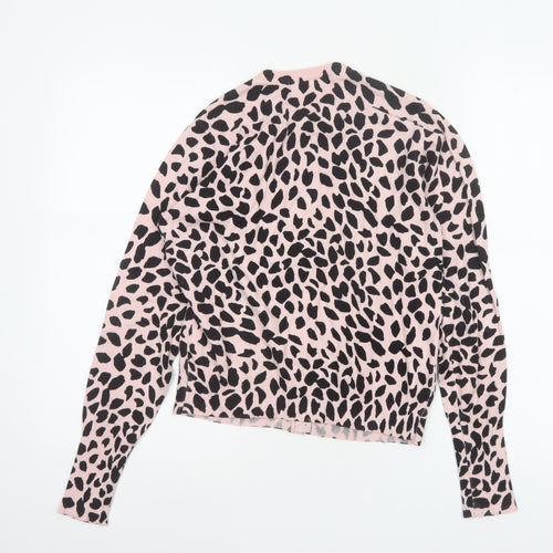 M&S Women Pink Leopard Print Button Cardigan UK 10 Long Sleeve Knit