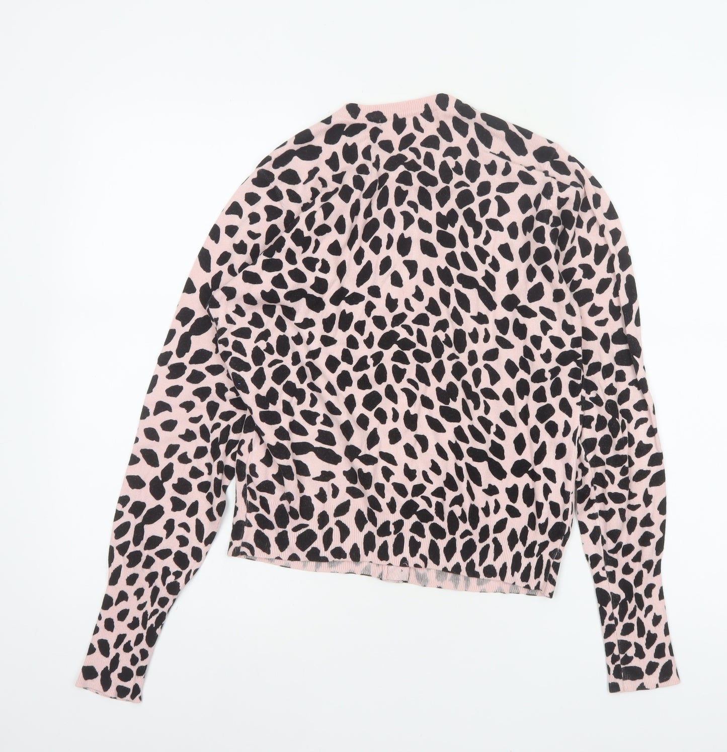 M&S Women Pink Leopard Print Button Cardigan UK 10 Long Sleeve Knit