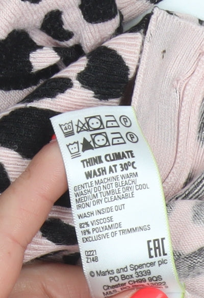 M&S Women Pink Leopard Print Button Cardigan UK 10 Long Sleeve Knit