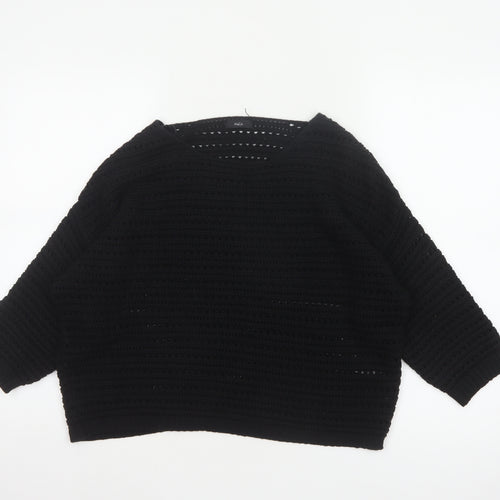 M&Co Women Black Size 14 Open Knit 3/4 Sleeve Pullover Jumper