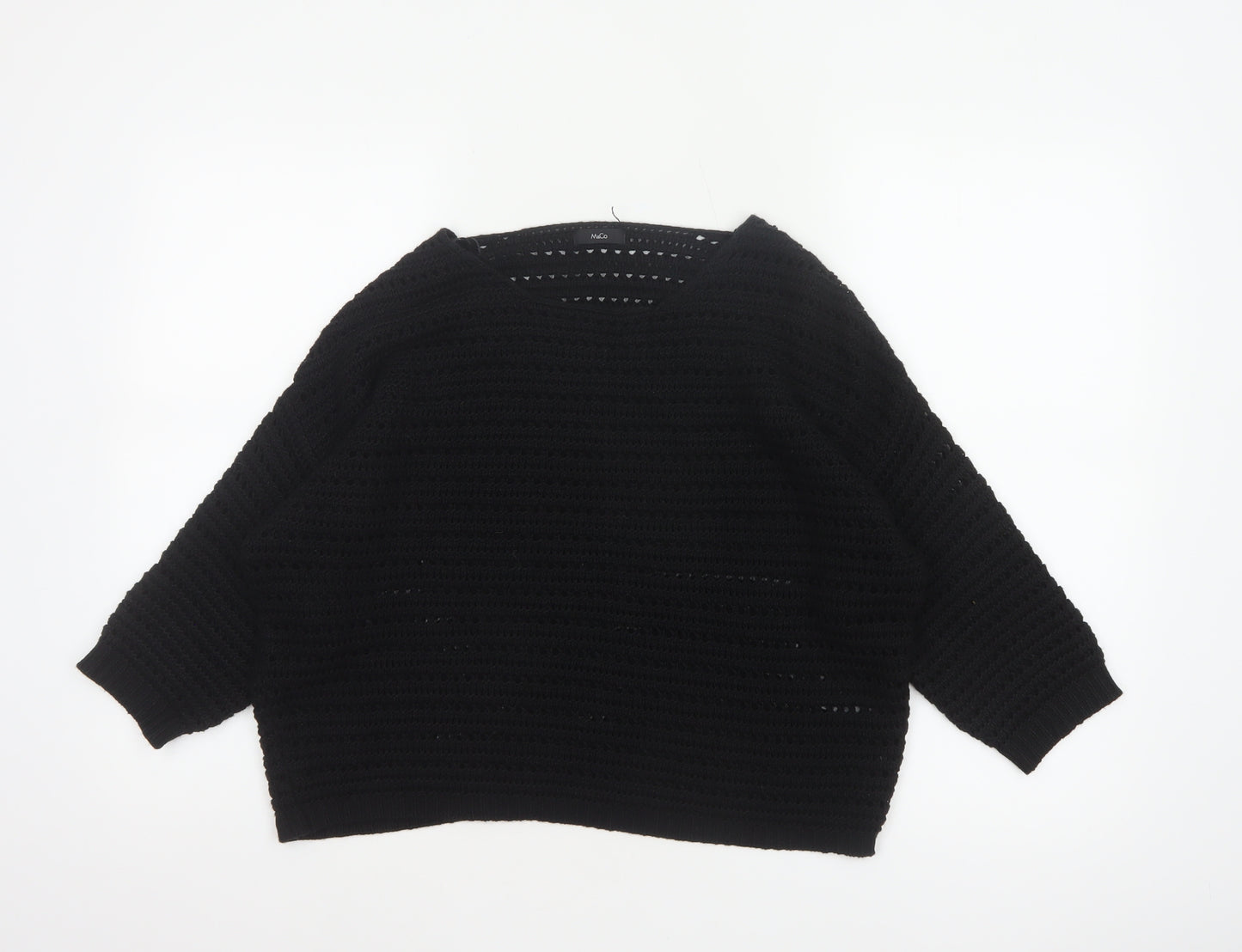 M&Co Women Black Size 14 Open Knit 3/4 Sleeve Pullover Jumper