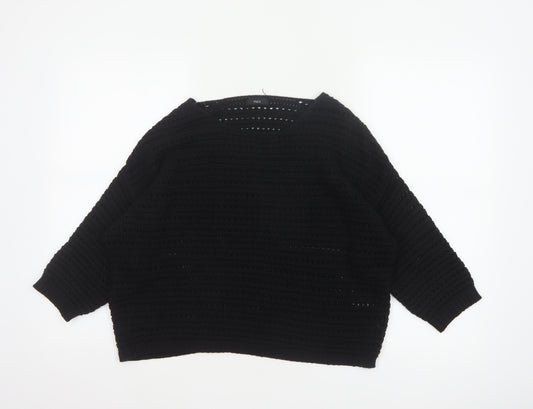 M&Co Women Black Size 14 Open Knit 3/4 Sleeve Pullover Jumper