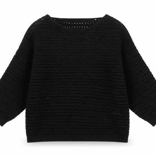 M&Co Women Black Size 14 Open Knit 3/4 Sleeve Pullover Jumper