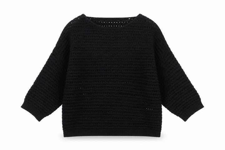 M&Co Women Black Size 14 Open Knit 3/4 Sleeve Pullover Jumper