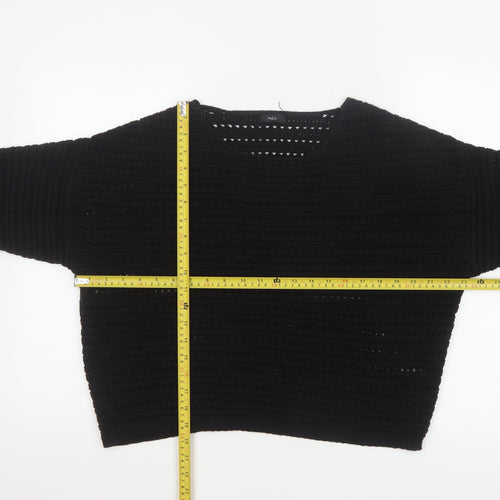 M&Co Women Black Size 14 Open Knit 3/4 Sleeve Pullover Jumper