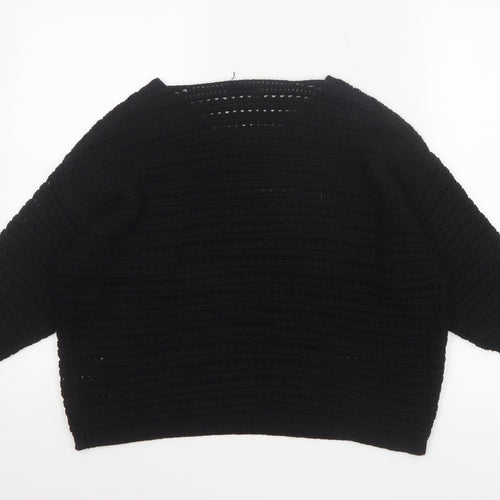 M&Co Women Black Size 14 Open Knit 3/4 Sleeve Pullover Jumper