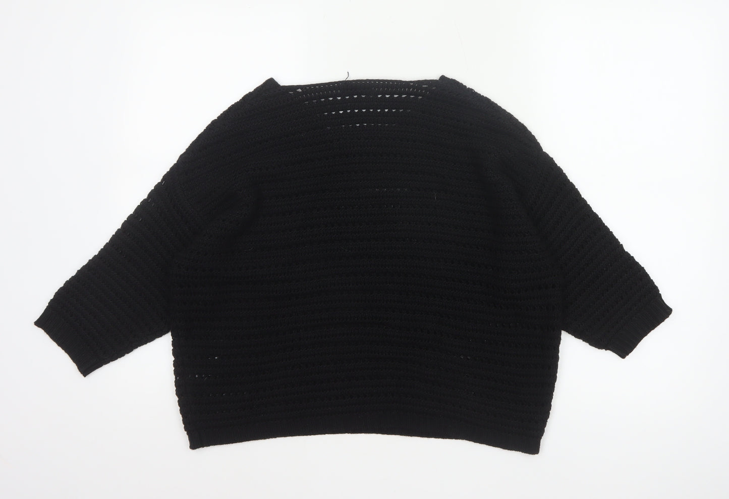 M&Co Women Black Size 14 Open Knit 3/4 Sleeve Pullover Jumper