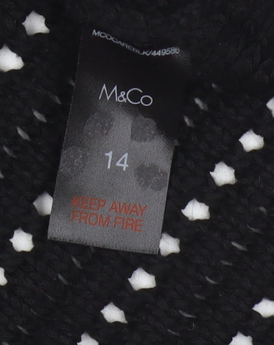M&Co Women Black Size 14 Open Knit 3/4 Sleeve Pullover Jumper