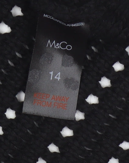 M&Co Women Black Size 14 Open Knit 3/4 Sleeve Pullover Jumper