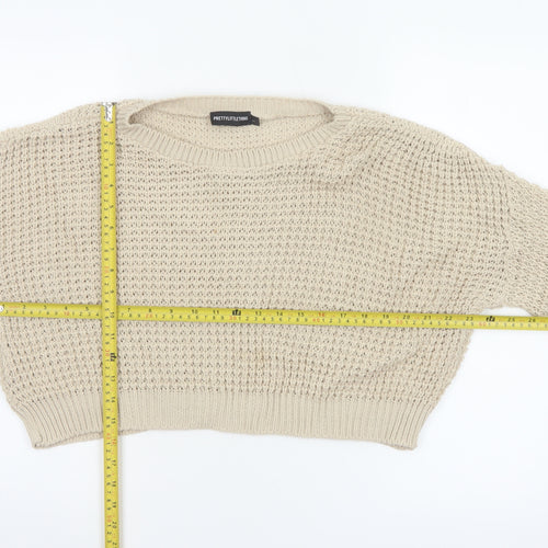 PrettyLittleThing Women Beige S Open-Knit Crew Neck Cropped Jumper