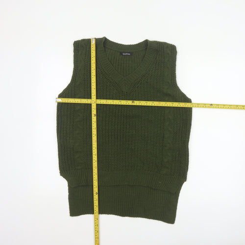 boohoo Women Green Cable Knit V-Neck Sleeveless Jumper Vest UK 10