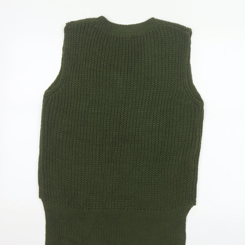 boohoo Women Green Cable Knit V-Neck Sleeveless Jumper Vest UK 10