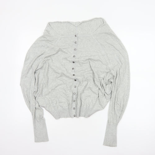 AllSaints Women Grey UK 8 Cowl Neck Button Knit Cardigan