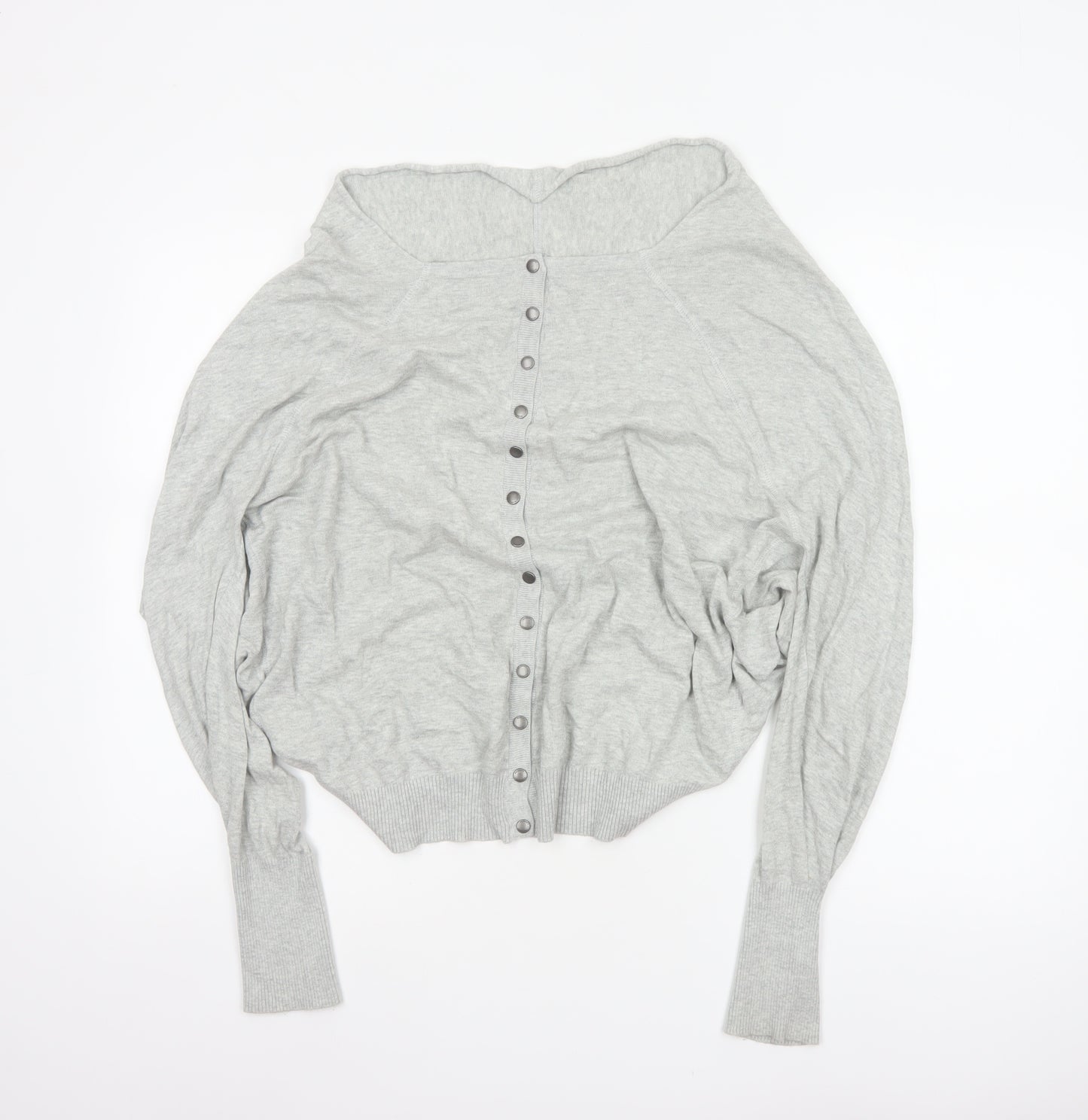 AllSaints Women Grey UK 8 Cowl Neck Button Knit Cardigan