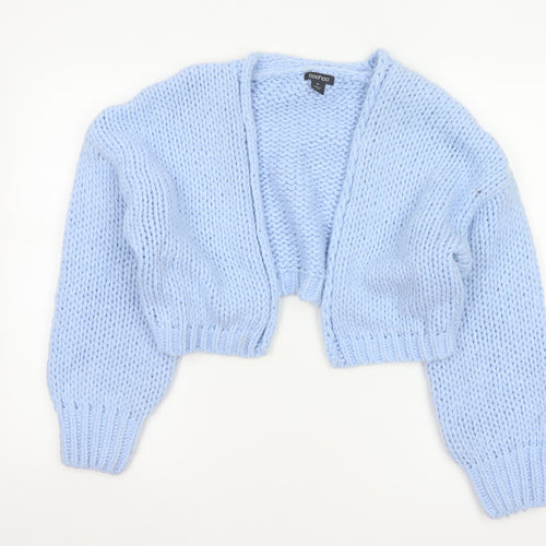 Boohoo Women Blue XS Chunky Knit Open Cropped Cardigan