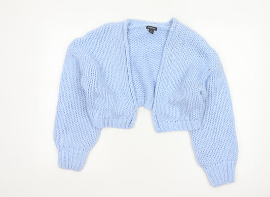 Boohoo Women Blue XS Chunky Knit Open Cropped Cardigan