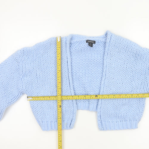 Boohoo Women Blue XS Chunky Knit Open Cropped Cardigan