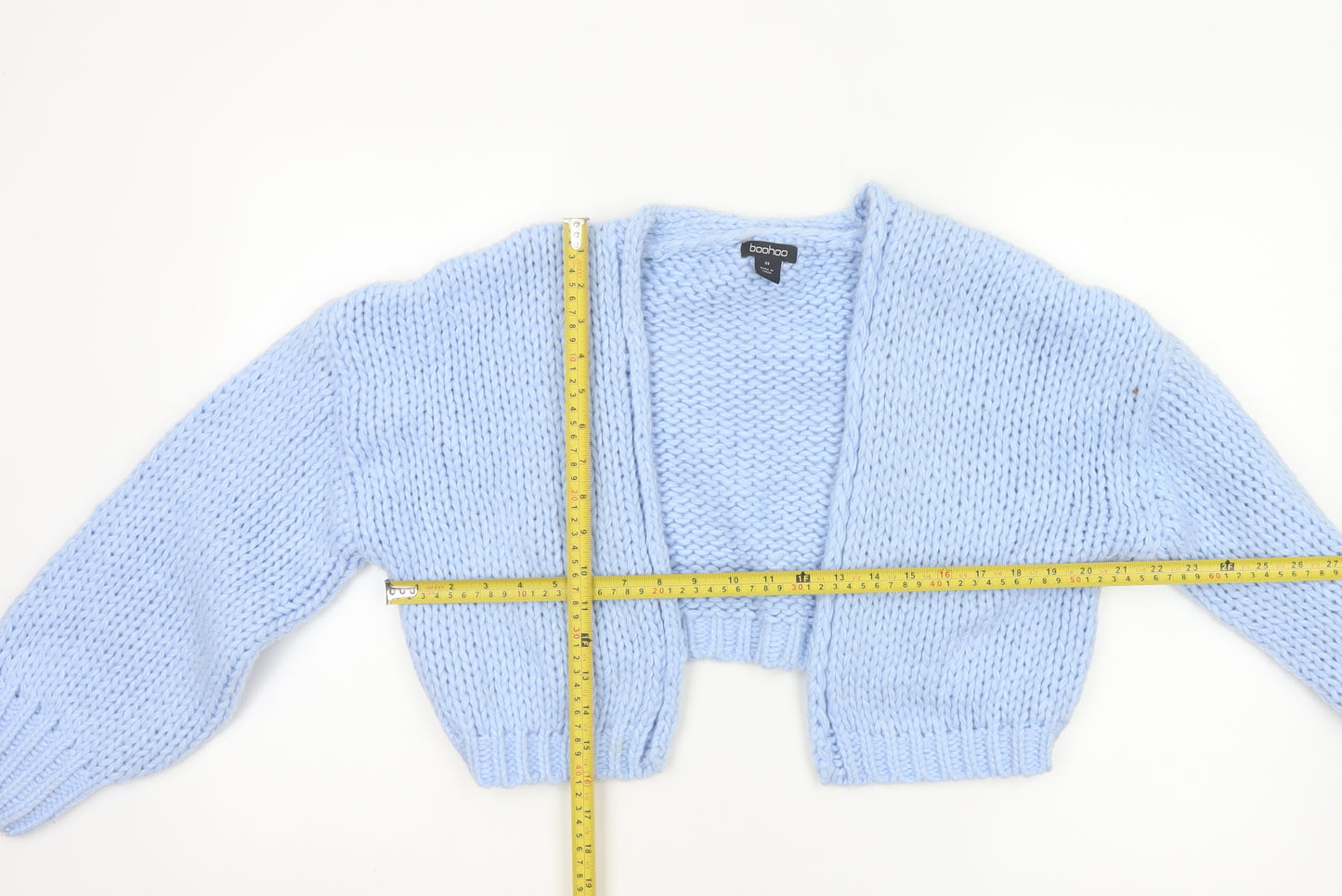 Boohoo Women Blue XS Chunky Knit Open Cropped Cardigan