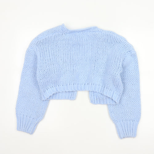 Boohoo Women Blue XS Chunky Knit Open Cropped Cardigan