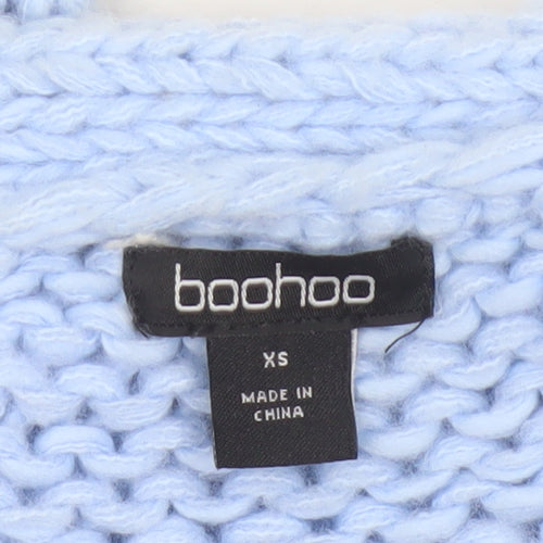 Boohoo Women Blue XS Chunky Knit Open Cropped Cardigan