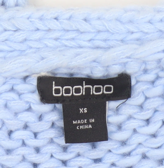 Boohoo Women Blue XS Chunky Knit Open Cropped Cardigan