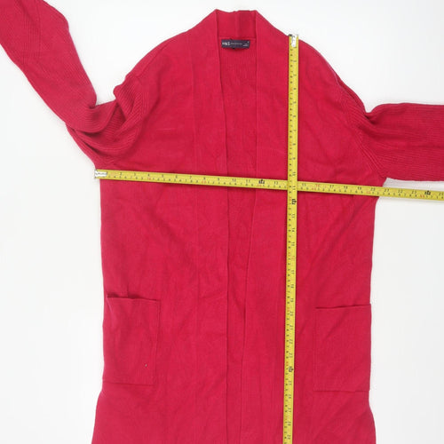 Marks and Spencer Women Pink Size 16 Open Longline Cardigan Pockets Knit