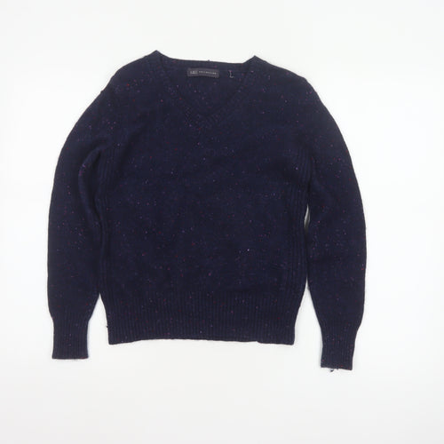 Marks and Spencer Women Blue UK 12 V-Neck Lambswool Blend Pullover