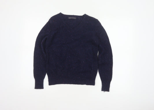 Marks and Spencer Women Blue UK 12 V-Neck Lambswool Blend Pullover
