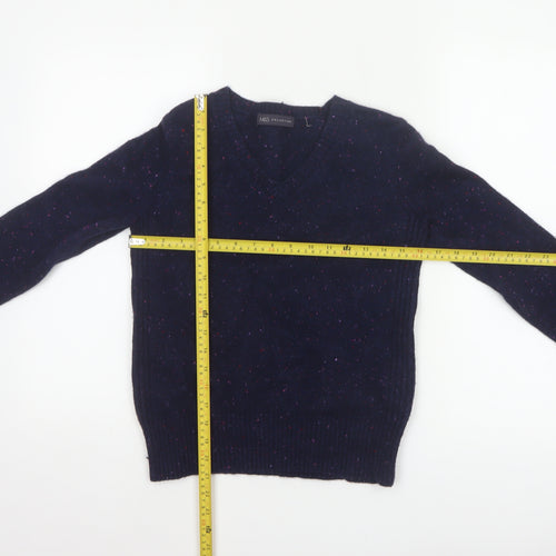 Marks and Spencer Women Blue UK 12 V-Neck Lambswool Blend Pullover