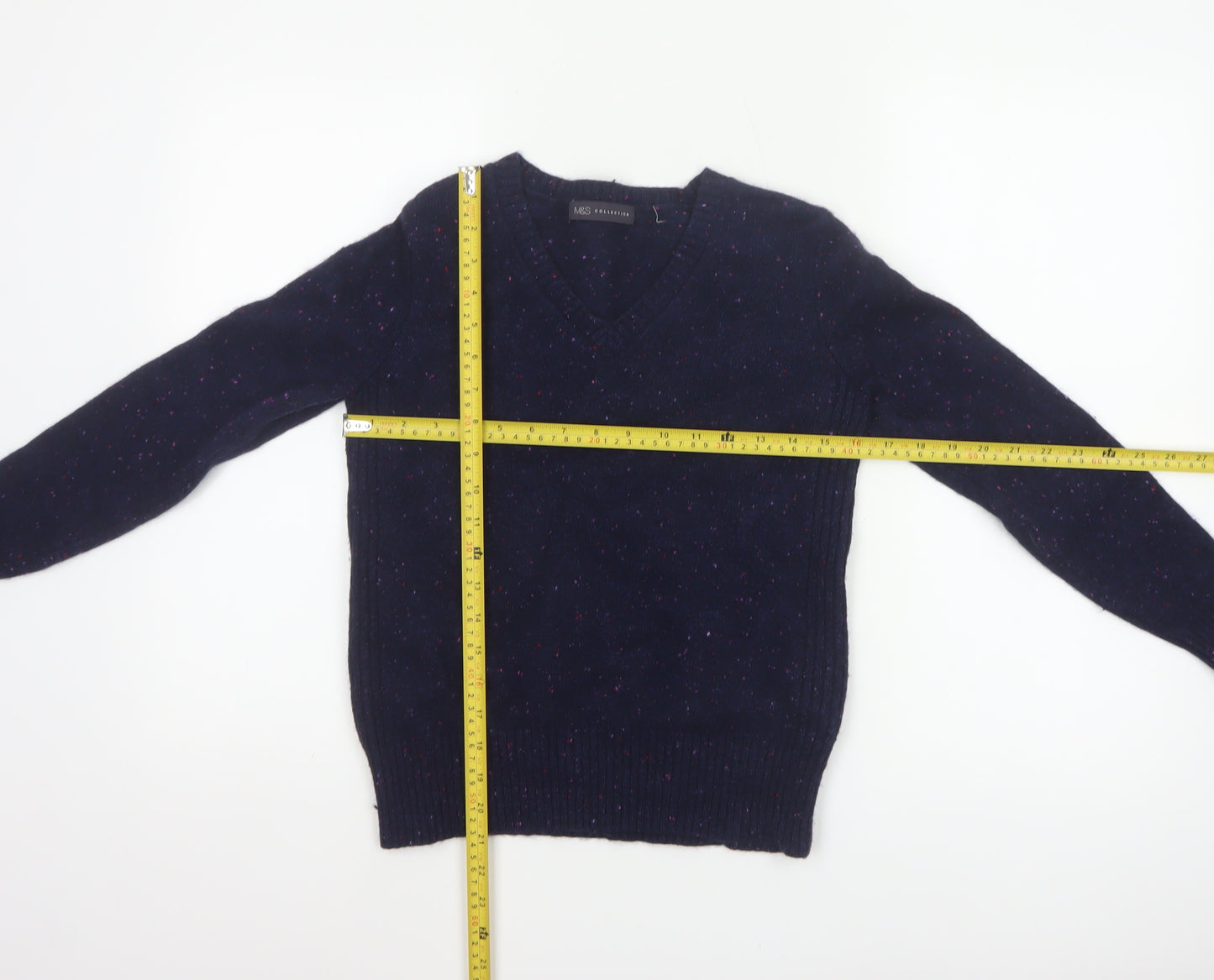 Marks and Spencer Women Blue UK 12 V-Neck Lambswool Blend Pullover