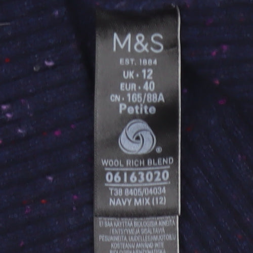 Marks and Spencer Women Blue UK 12 V-Neck Lambswool Blend Pullover