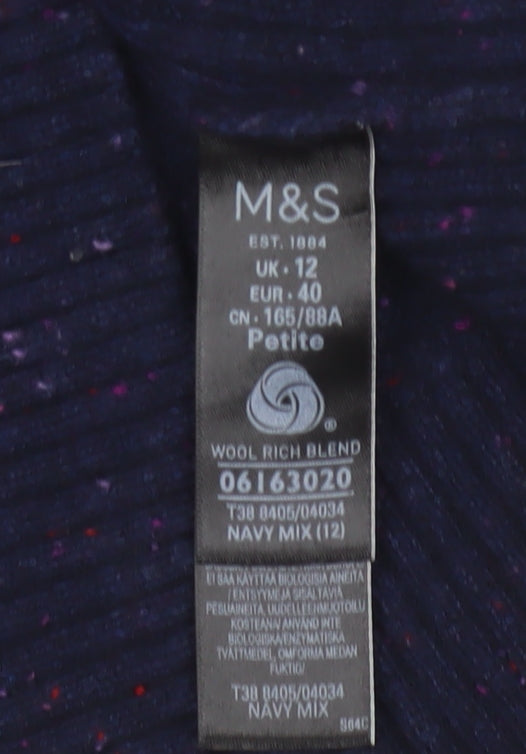 Marks and Spencer Women Blue UK 12 V-Neck Lambswool Blend Pullover