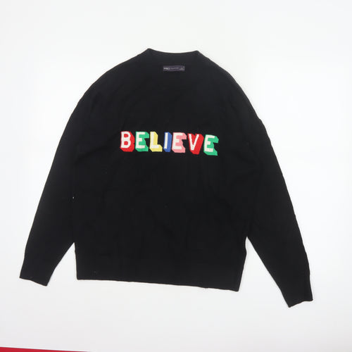 M&S Women’s Black M Believe Embroidered Mock Neck Knit Jumper