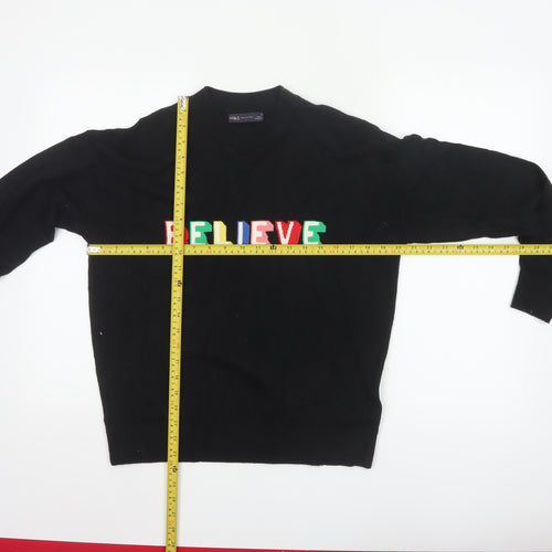 M&S Women’s Black M Believe Embroidered Mock Neck Knit Jumper