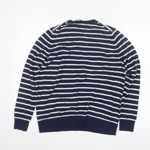 Marks and Spencer Women Blue UK 18 Merino Wool Striped Crew Neck Jumper