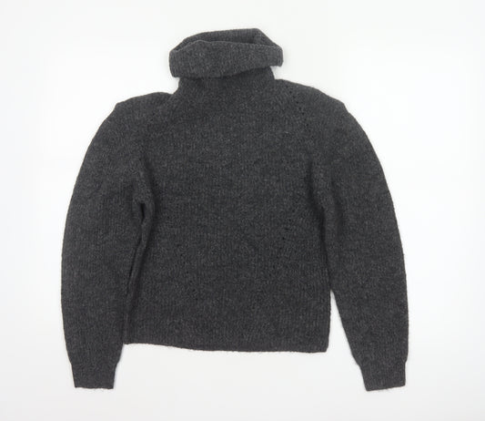 Topshop Women Grey Roll Neck Knit Pullover Jumper XS Long Sleeve