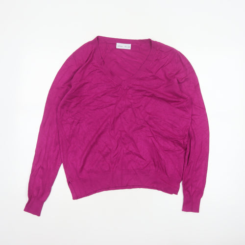 Lefties Women Pink V-Neck Long Sleeve Knit Pullover Jumper M