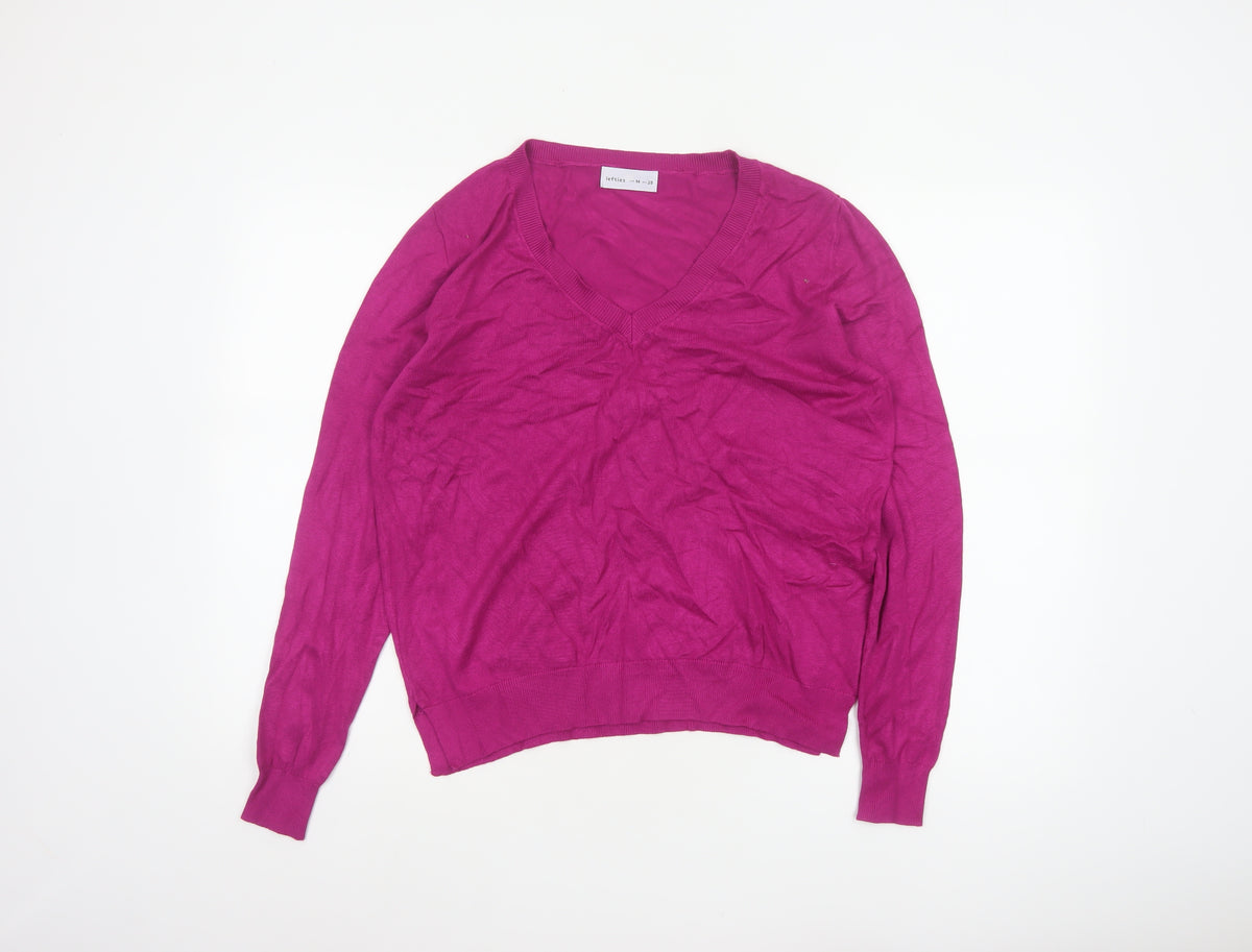 Lefties Women Pink V-Neck Long Sleeve Knit Pullover Jumper M