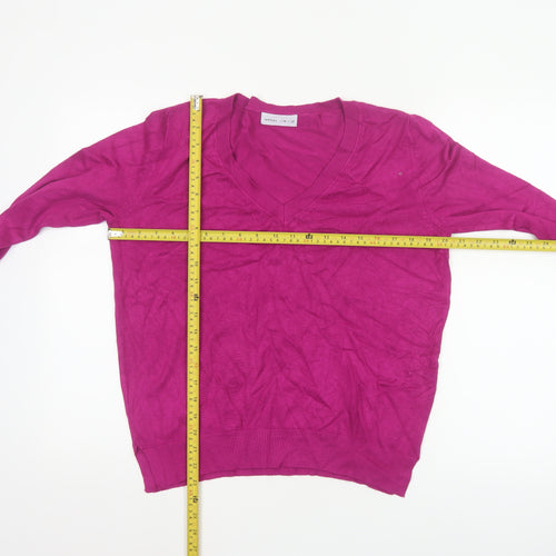 Lefties Women Pink V-Neck Long Sleeve Knit Pullover Jumper M
