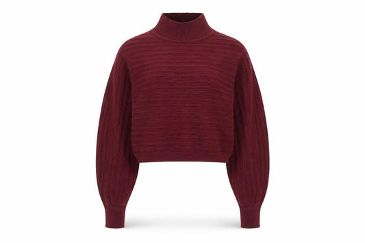 New Look Women Red UK 10 Rib Knit Mock Neck Cropped Jumper