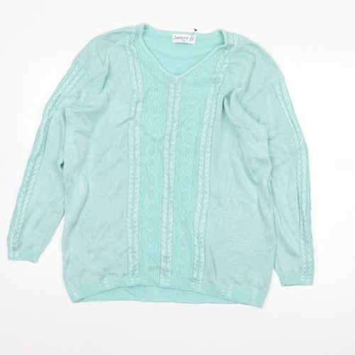 Jumper Women’s Blue M V-Neck Cable Knit Long Sleeve Pullover