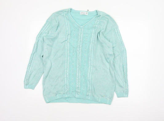 Jumper Women’s Blue M V-Neck Cable Knit Long Sleeve Pullover