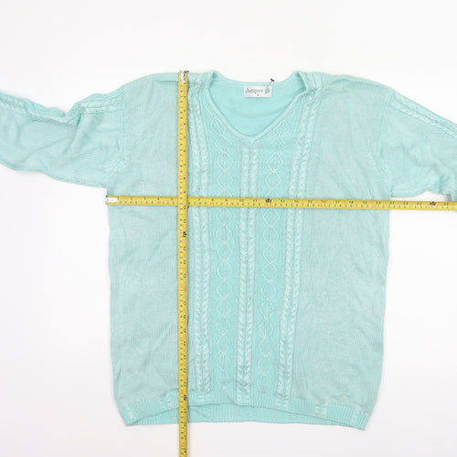 Jumper Women’s Blue M V-Neck Cable Knit Long Sleeve Pullover