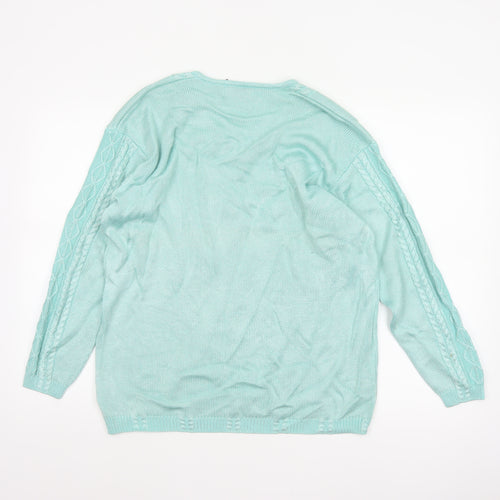 Jumper Women’s Blue M V-Neck Cable Knit Long Sleeve Pullover