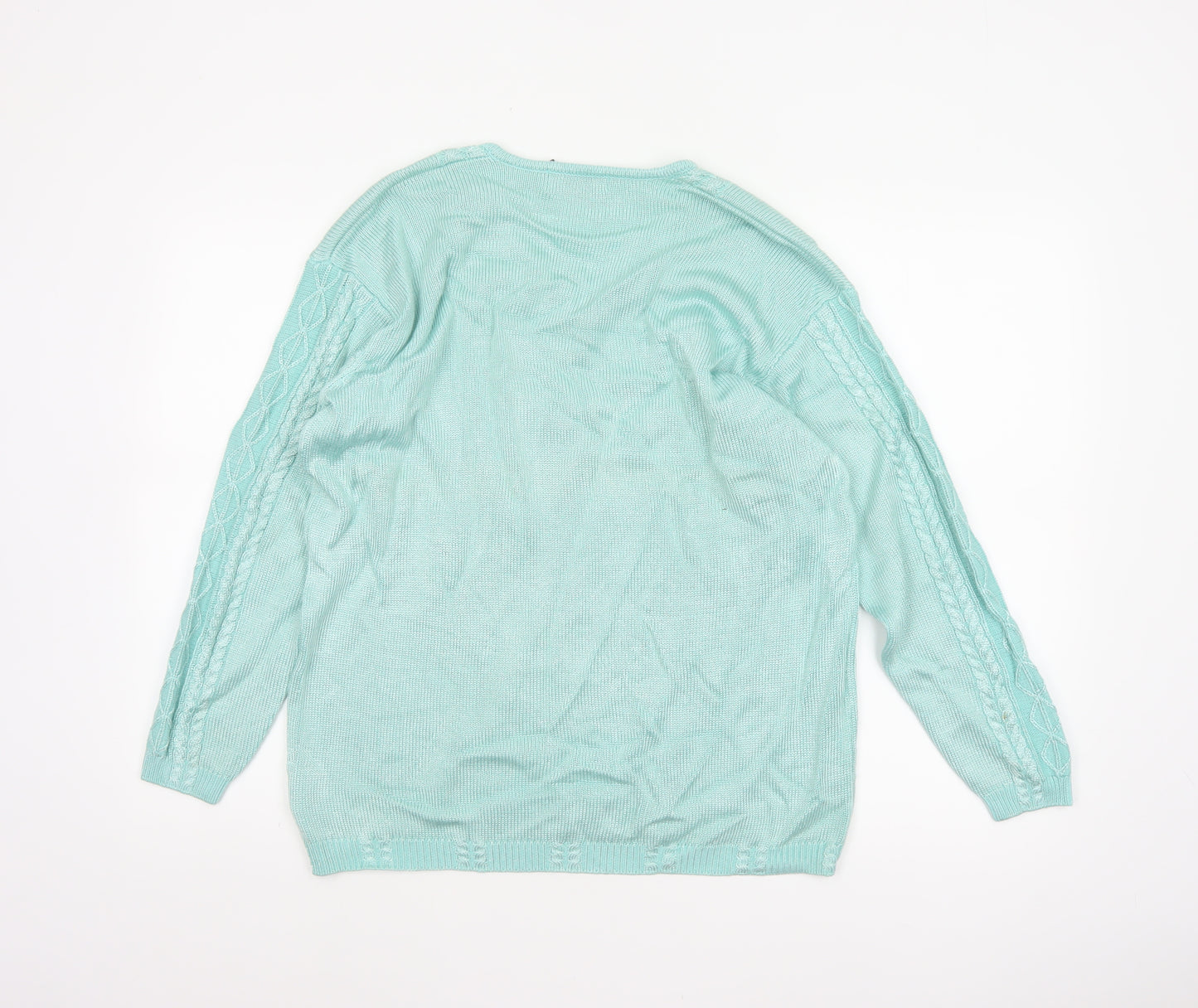Jumper Women’s Blue M V-Neck Cable Knit Long Sleeve Pullover