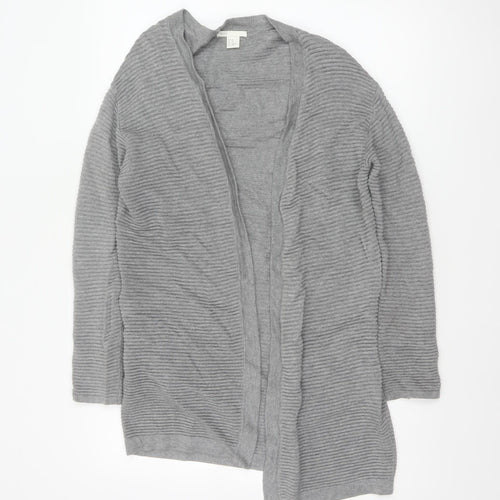 H&M Women Grey XS Open Rib Knit Longline Cardigan Cotton Viscose